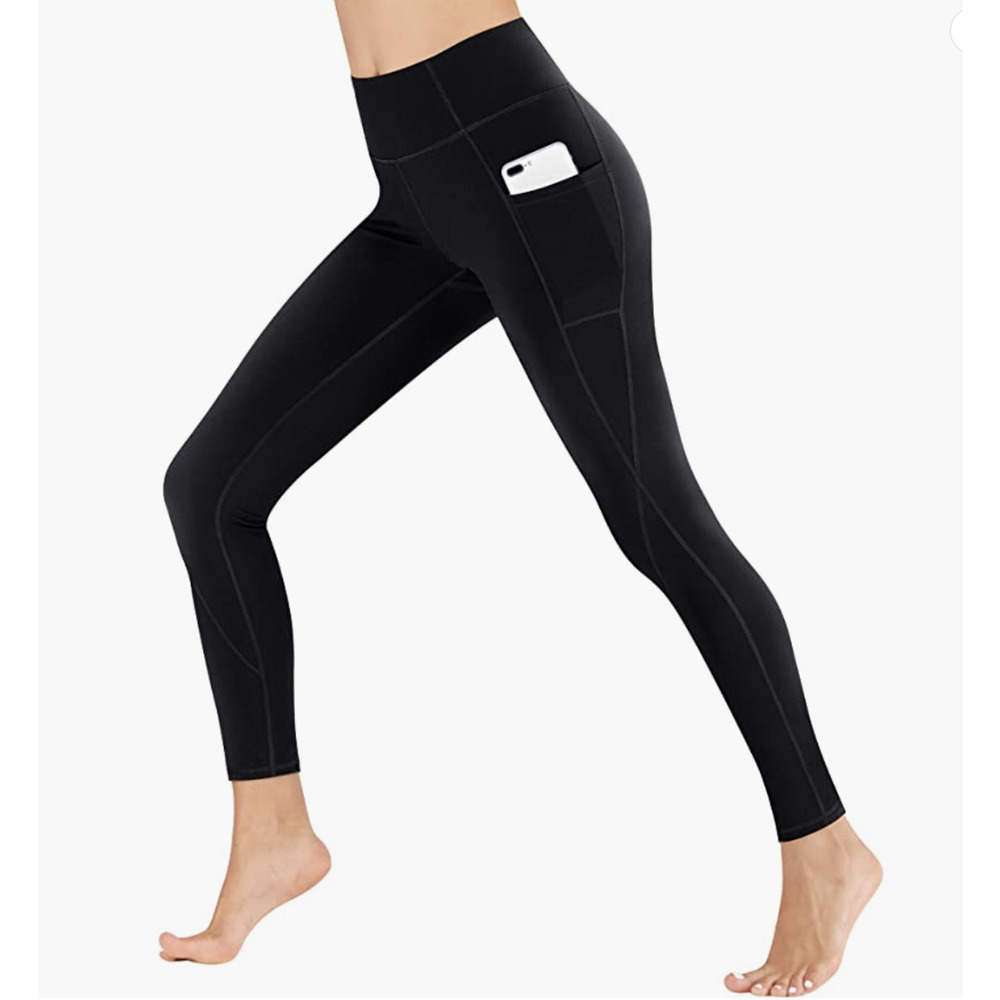 2 x  Heathyoga Black High Waisted Yoga Workout Leggings Pants w/ Pockets | XXL